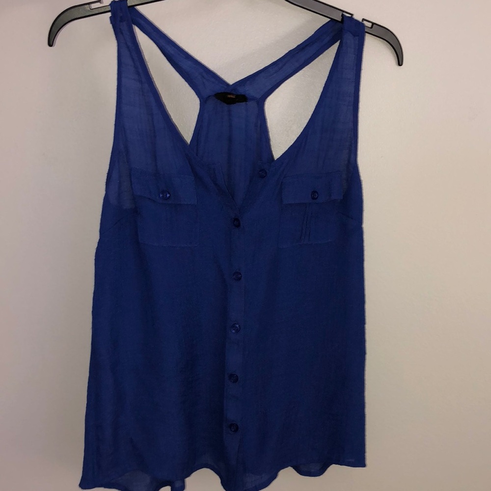 Blue button up tank top